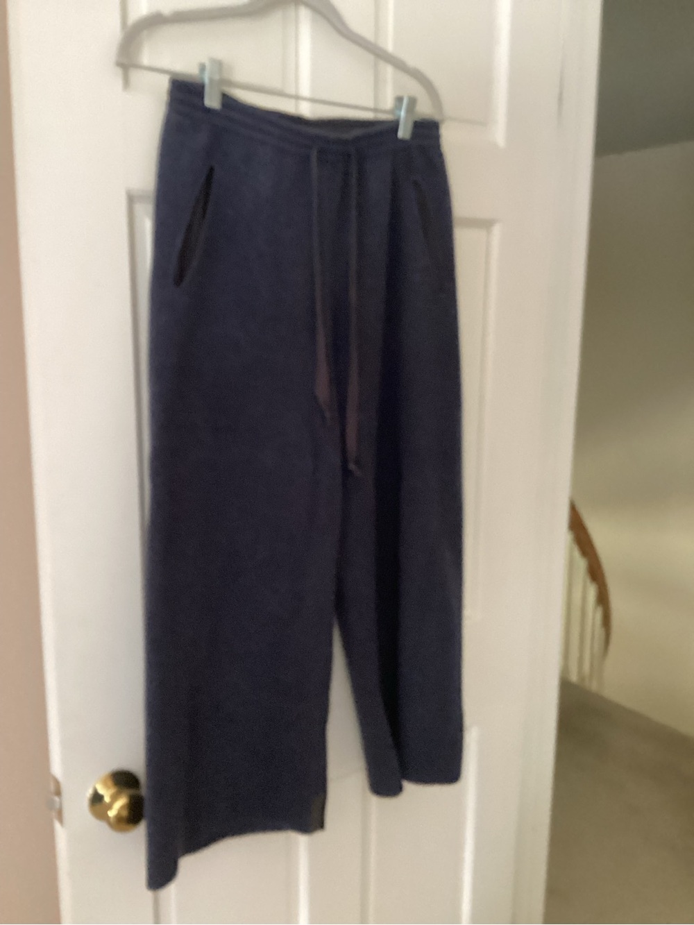 Wide-Leg Knit Pull-On Pants in Navy